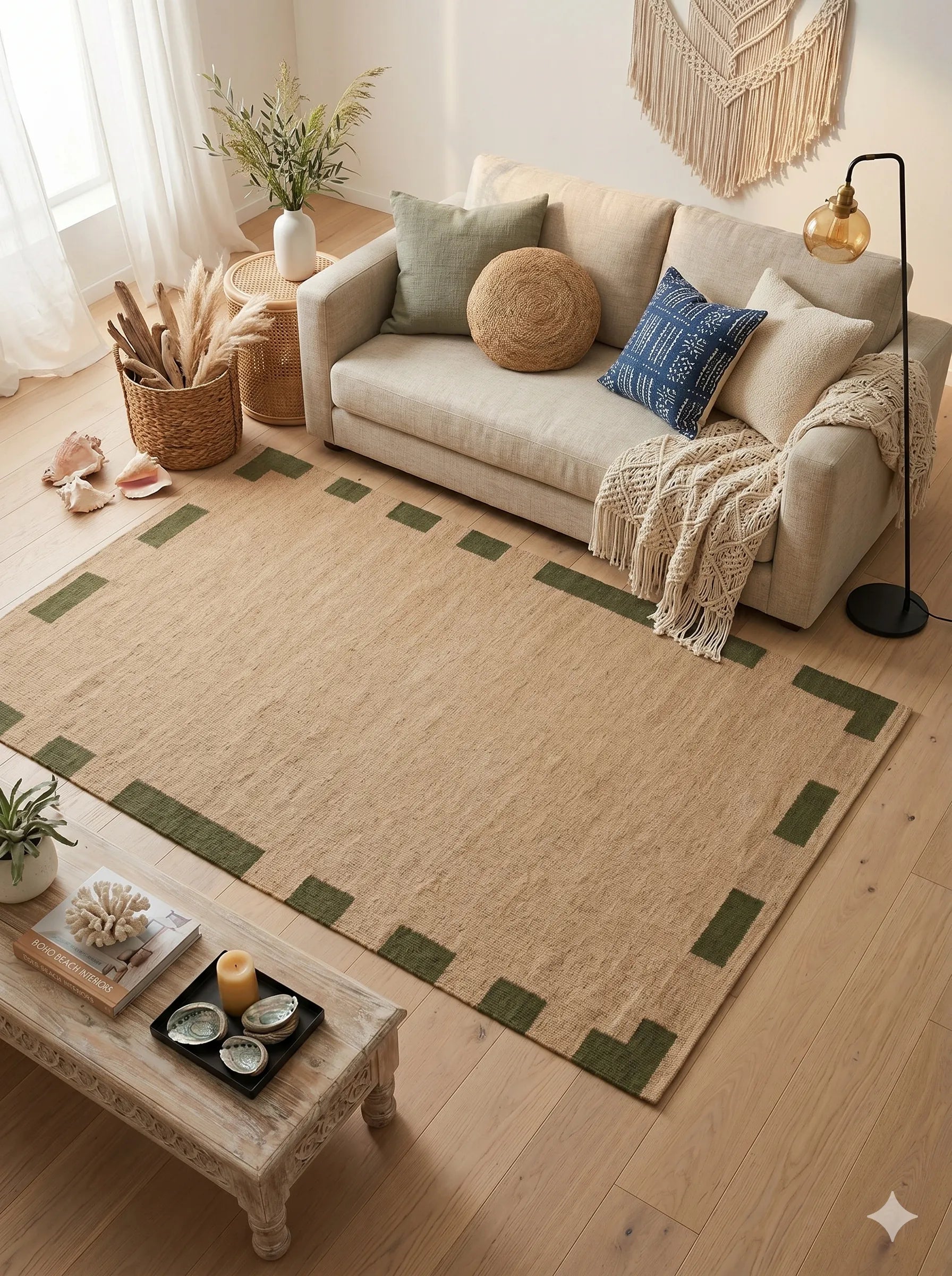 Carlton Natural Green Jute Rug