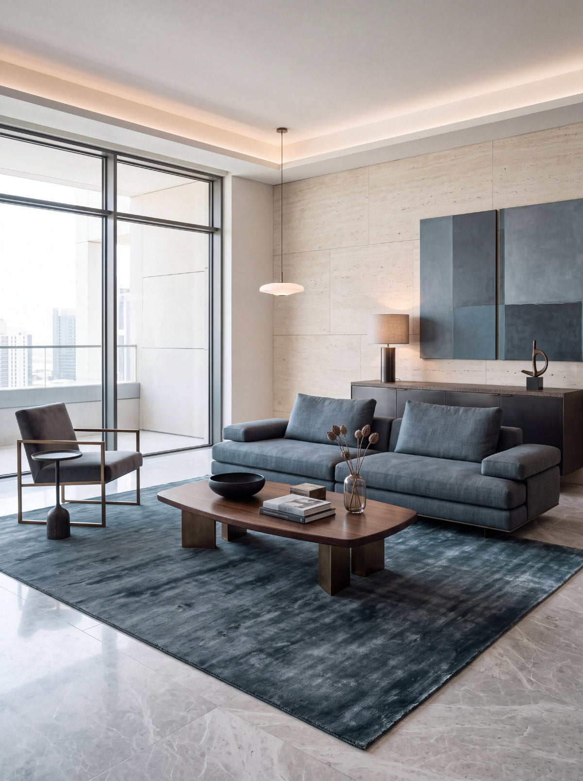 Shine Blue Plain Silky Rug