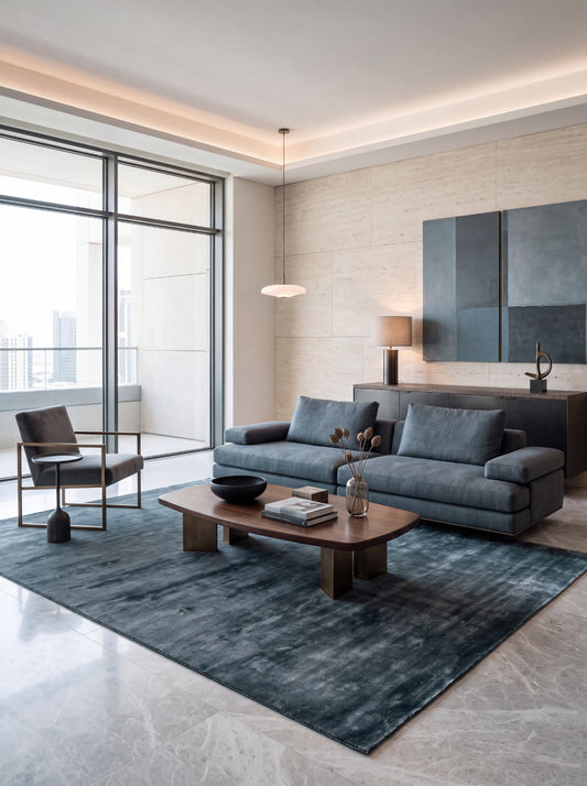 Shine Blue Plain Silky Rug