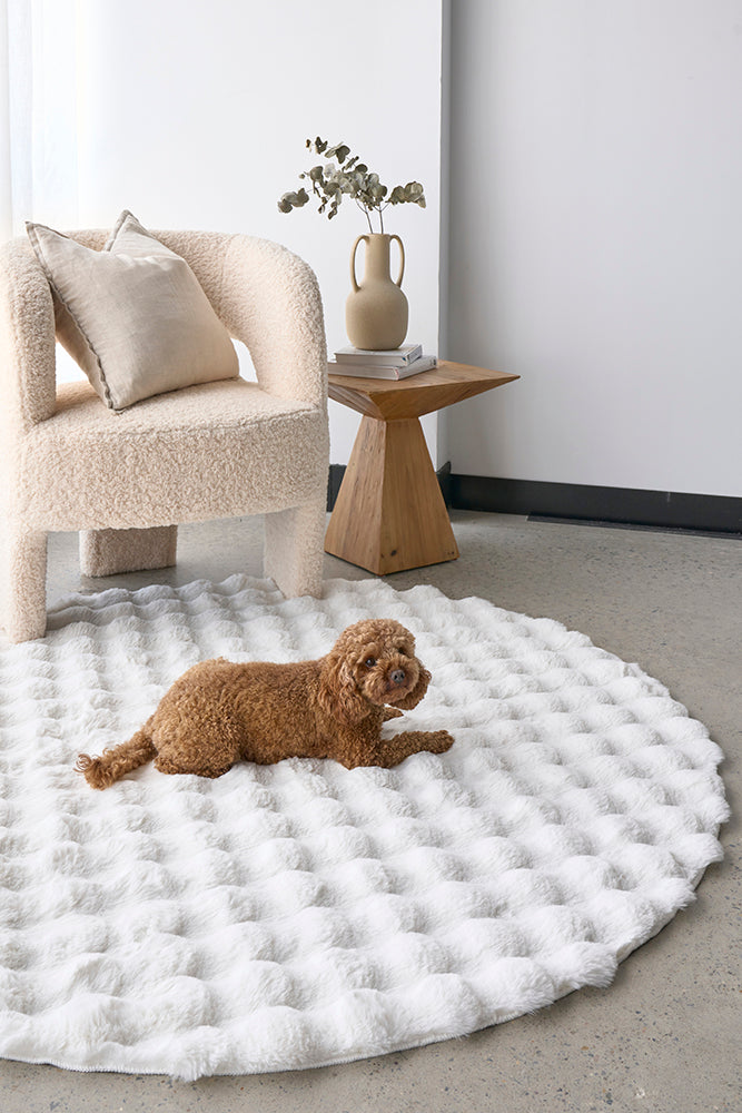 Bubble White Round - Machine Washable Rug - RugSpot