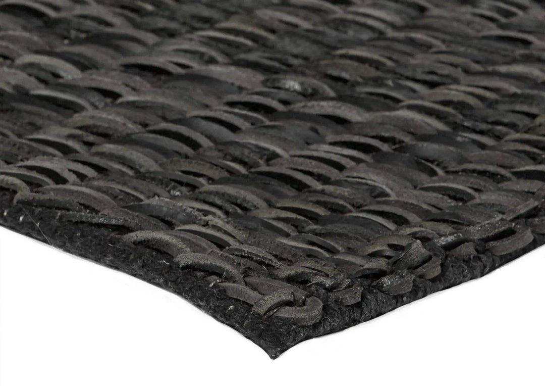 Rockport Black Modern Leather Rug - RugSpot