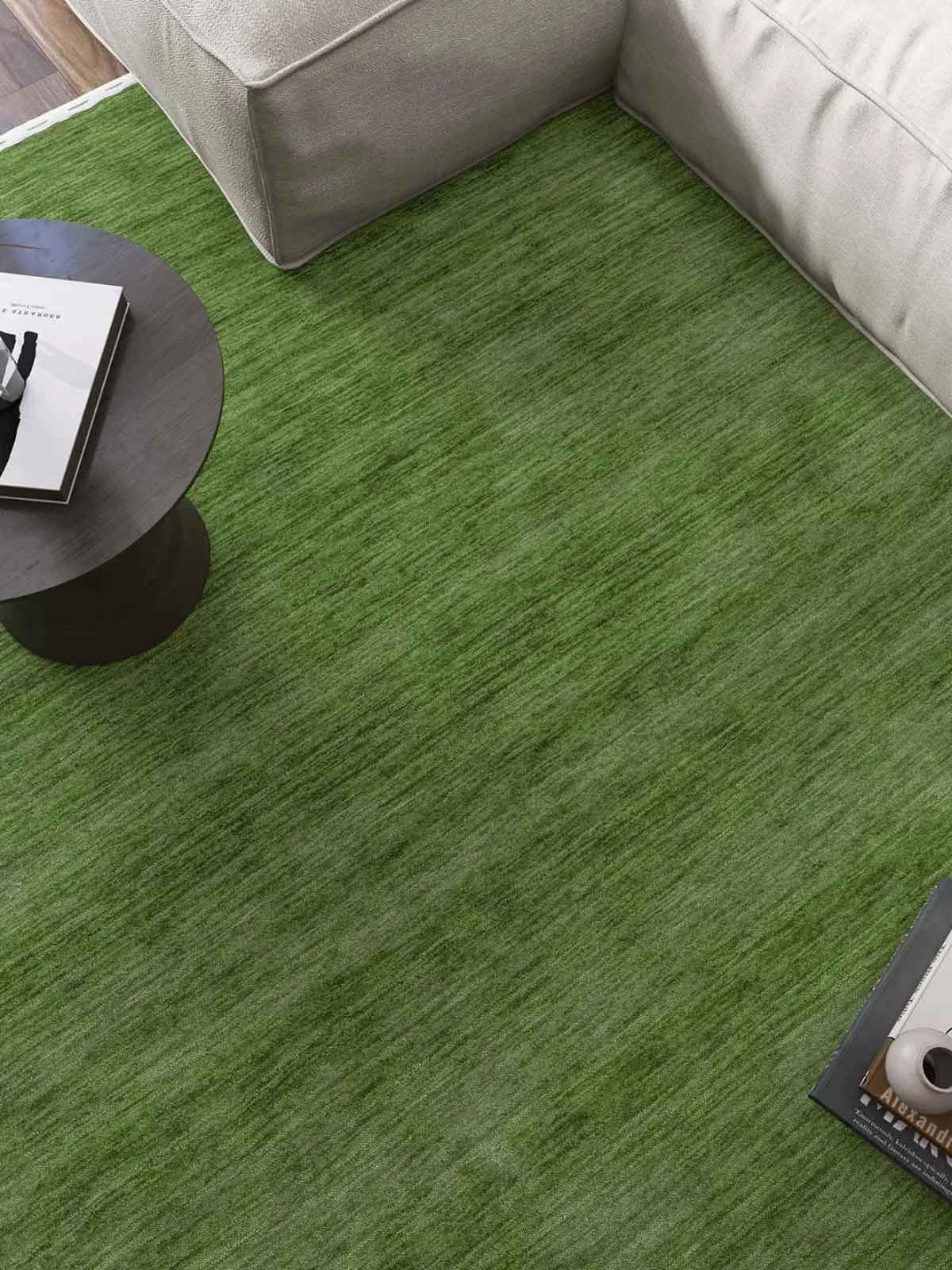 Zen Olive Green Plain Gabbeh Wool Rug - RugSpot